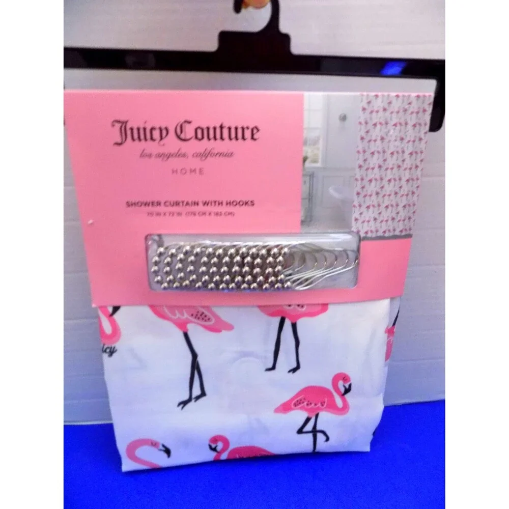NEW Juicy Couture Flamingo Shower Curtain Set Florida Fabric Tropical